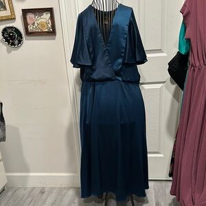 Taylor Blue Flutter Sleeve V-Neck Maxi Gown